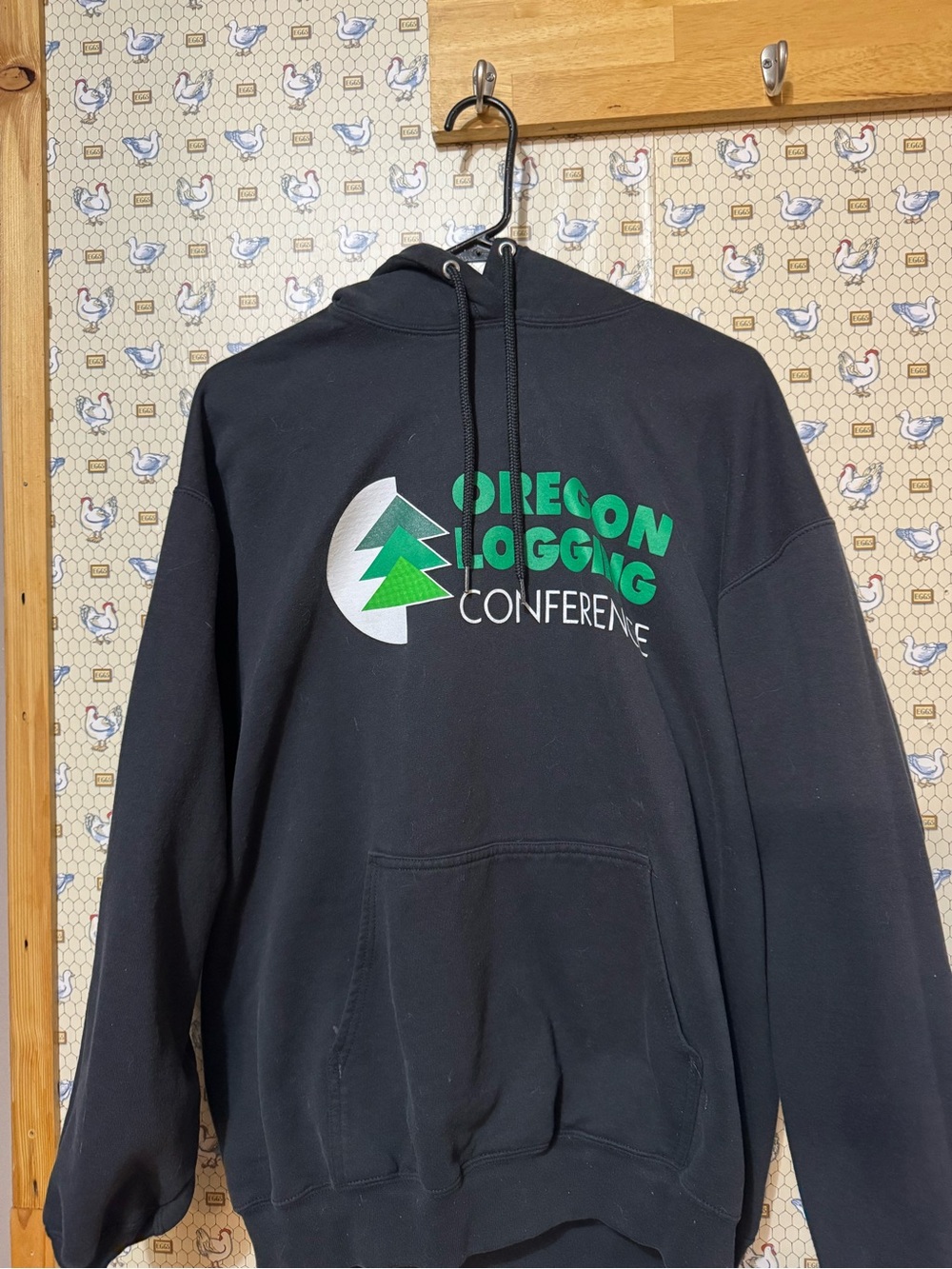 Port Authority Black Hoodie with Green & White Oregon Logo